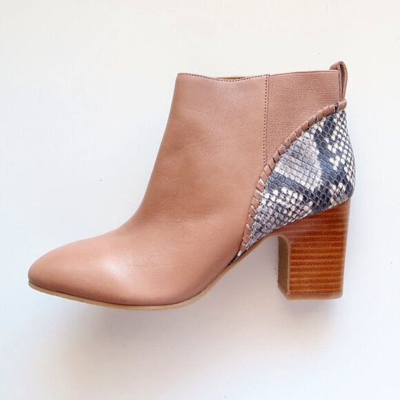 NEW Jack Rogers Tan Poppy High Heel Booties / Ankle Boots With Snakeskin Accent - Picture 11 of 15